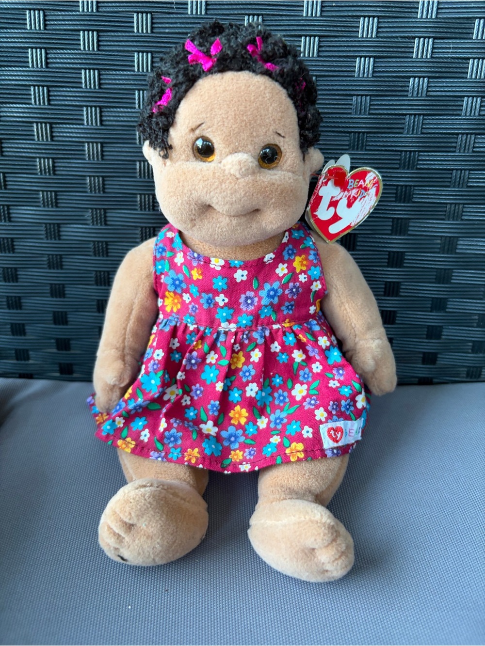 Vintage TY Beanie Kids CUTIE Plush Beanbag Doll Dress w Flowers 1996